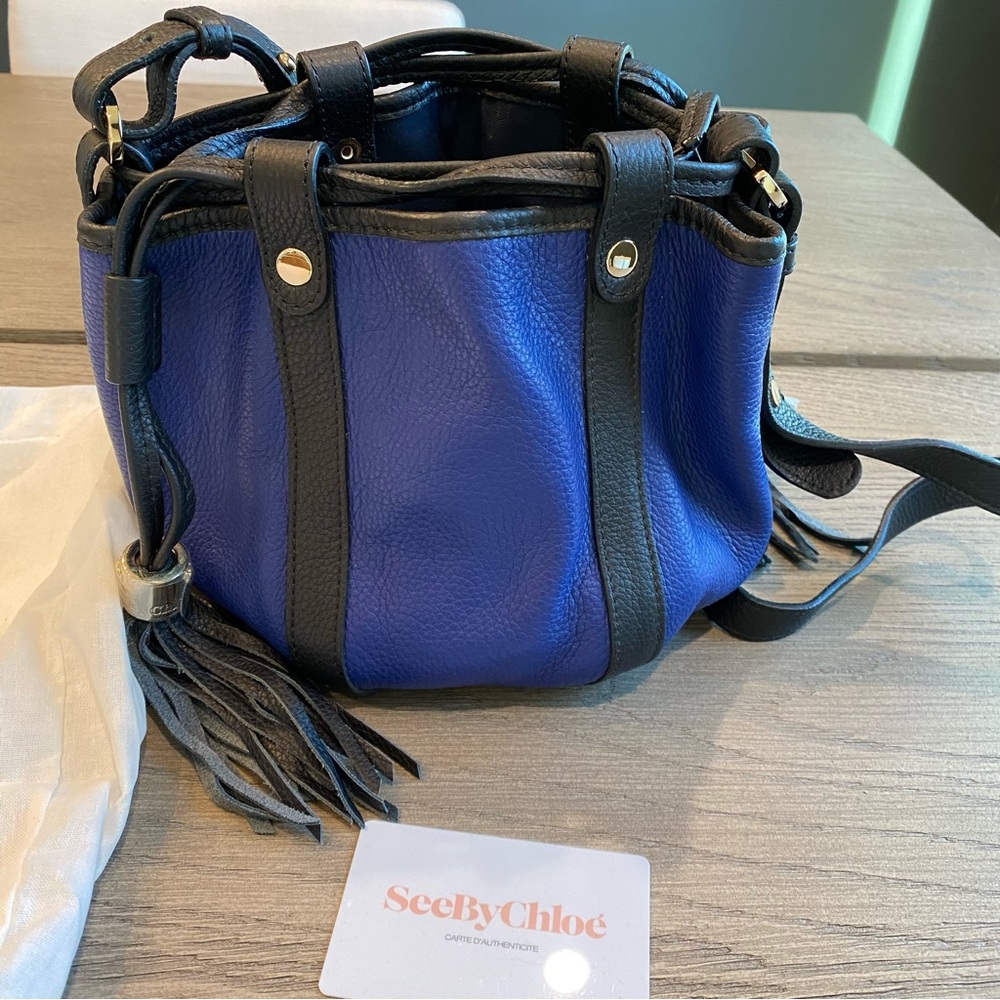 NWT See by Chloe Electric blue and black Crossbody shoulder leather bag tassels
